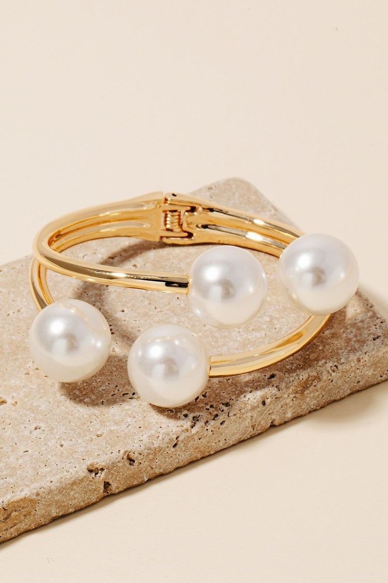 PEARL END CHARMS CUFF BRACELET