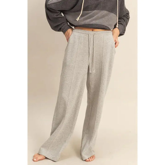 HIGH WAIST DRAWSTRING PINTUCK PANTS -  GRAY