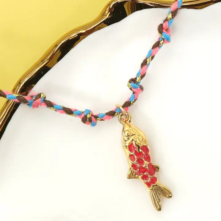 18K STAINLESS STEEL CORDED FISH NECKLACE