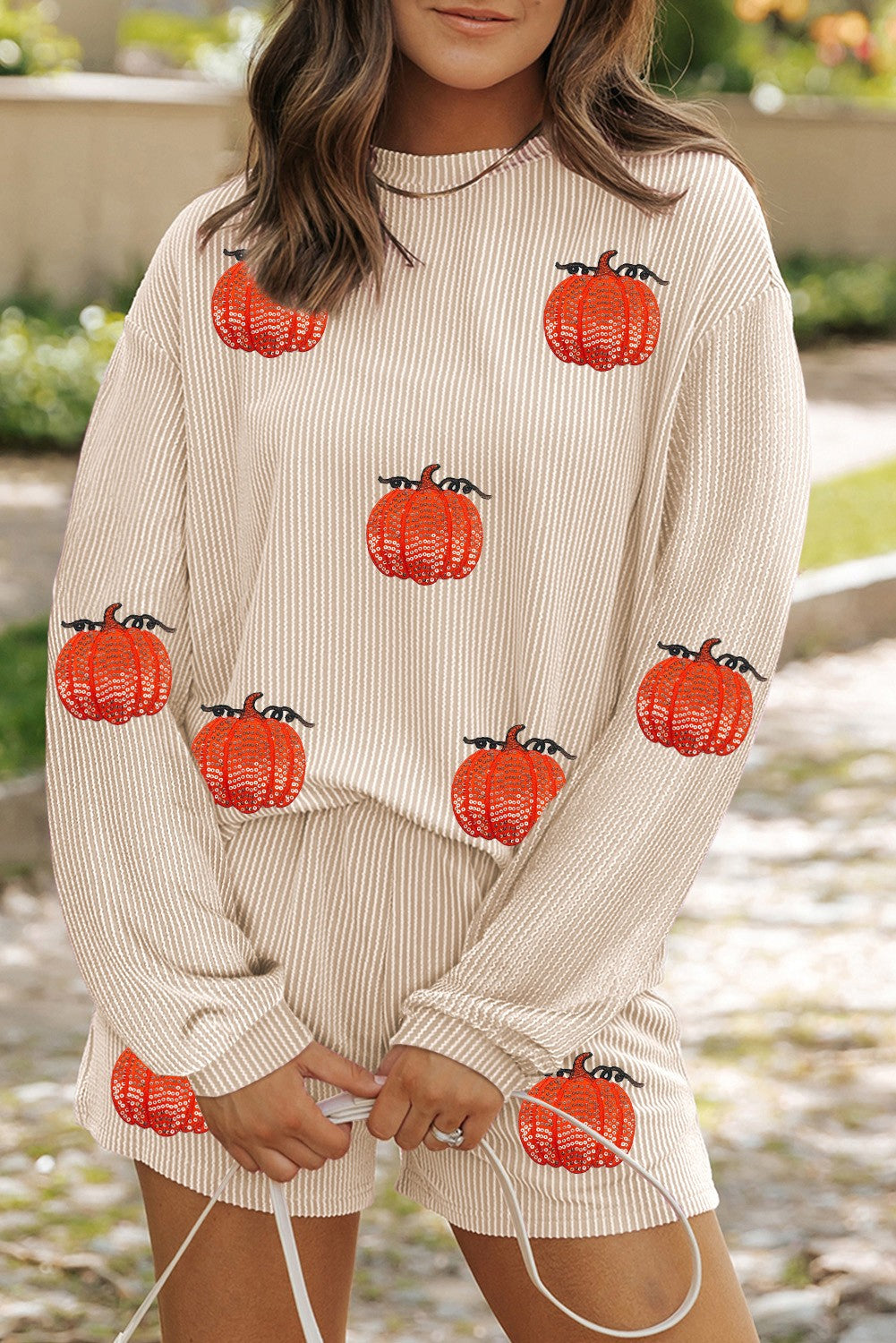 SEQUIN PUMPKIN SHORTS