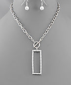 PEARL RECTANGLE NECKLACE - SILVER