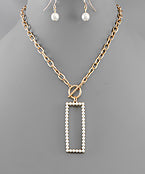 PEARL RECTANGLE NECKLACE - GOLD
