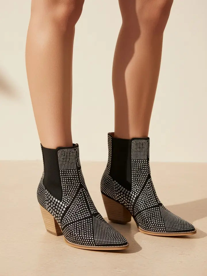 FRANCESCA RHINESTONE ANKLE BOOTIE - BLACK