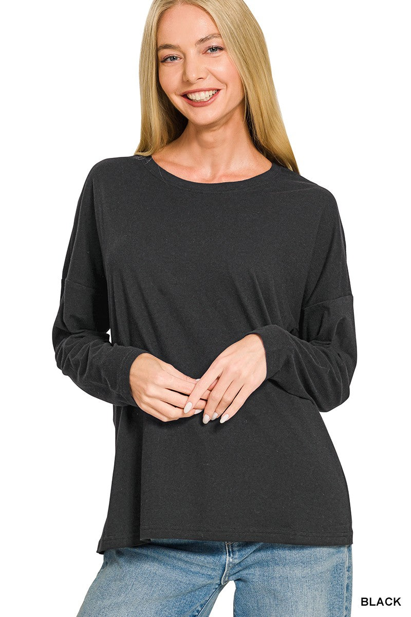 COTTON ROUND NECK TOP - BLACK