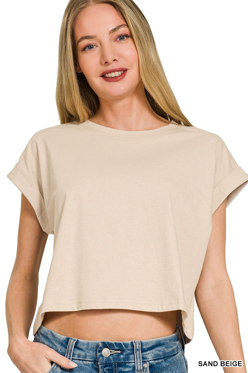 FOLD SLEEVE TOP - BEIGE