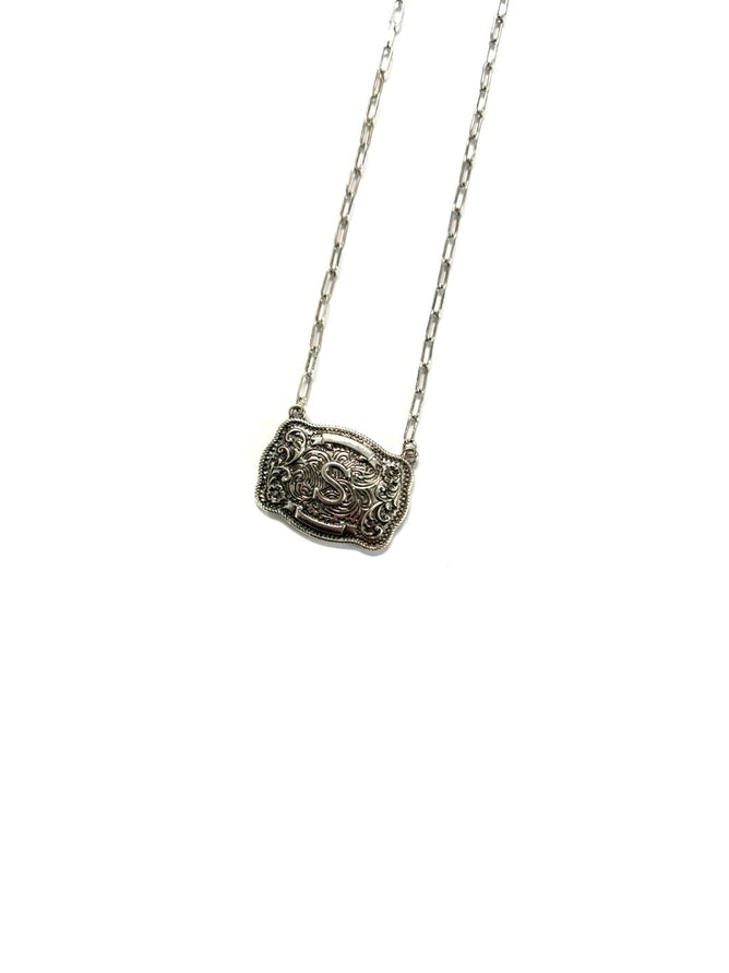 Western Belt Buckle Initial Necklace - S