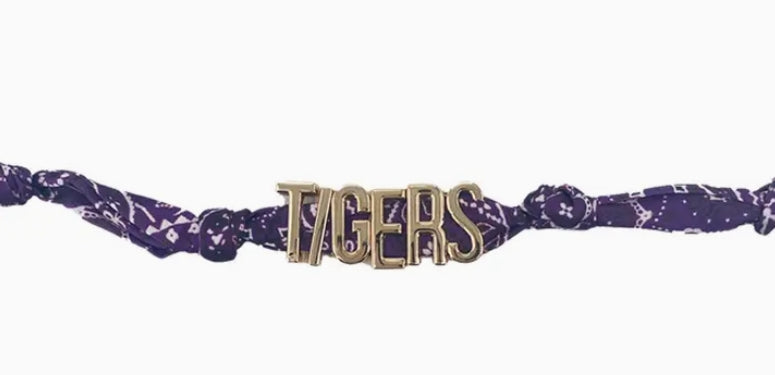 INITIAL CHARM BANDANA NECKLACE - TIGERS PURPLE