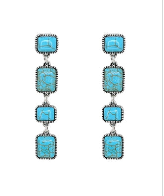 Western Linear Square Stone Earrings - Turquoise