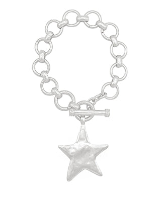 Bold Star Charm Toggle Bracelet - Silver