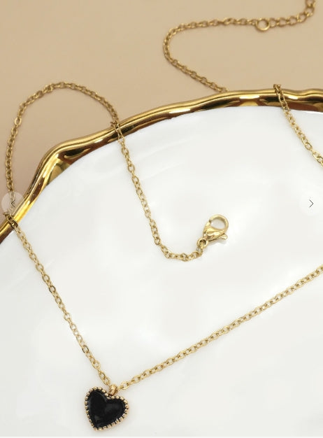 Mini Heart Pendant Necklace - Black