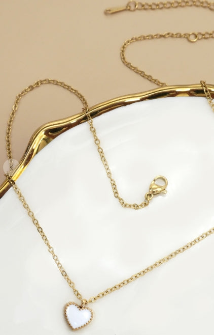 Mini Heart Pendant Necklace - White