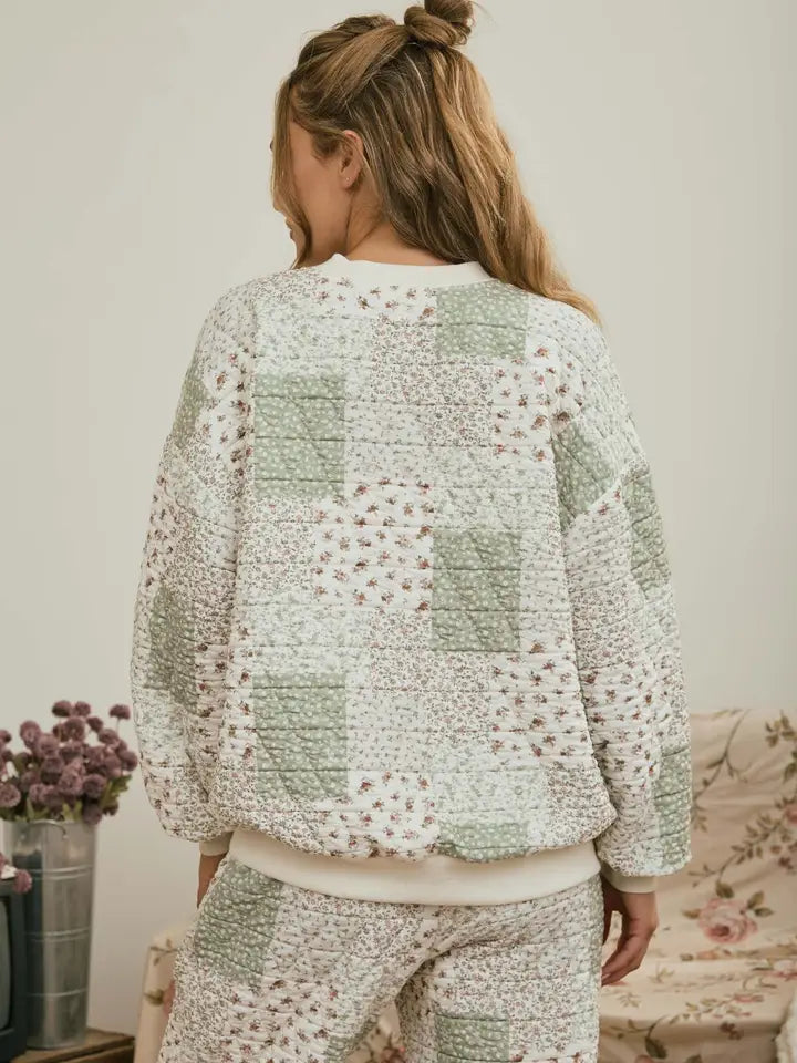 FLORAL QUILT KNIT TOP