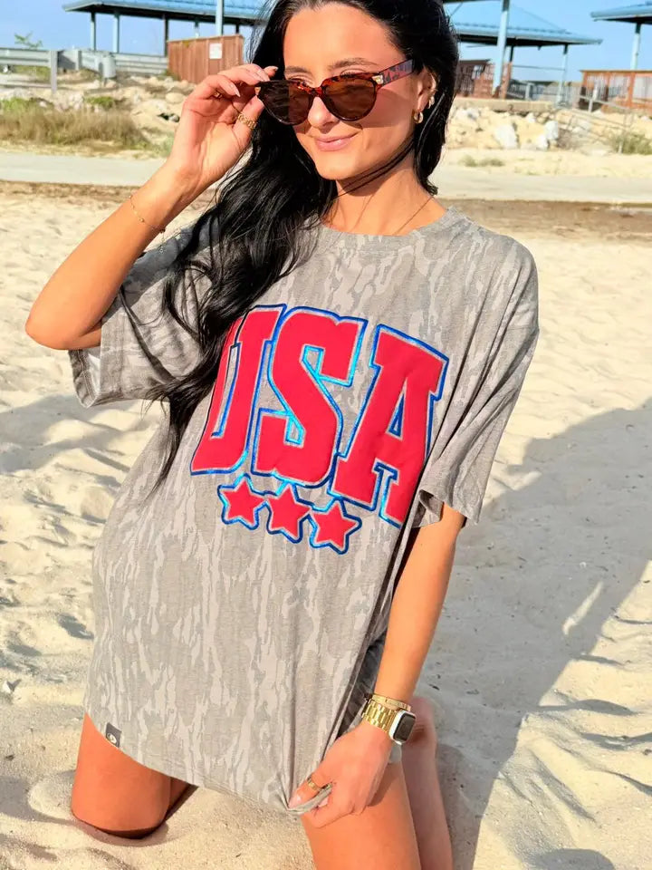 USA STAR PUFF BOTTOMLAND CAMO TEE