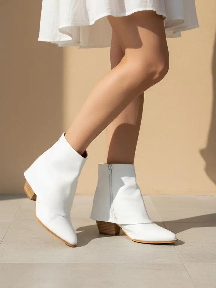 BLAZE FOLD OVER ANKLE BOOTIES - WHITE