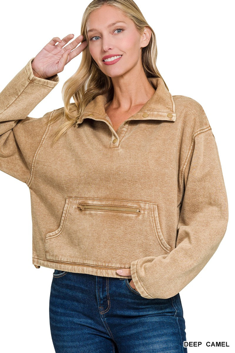 Acid Wash Half Snap Pullover