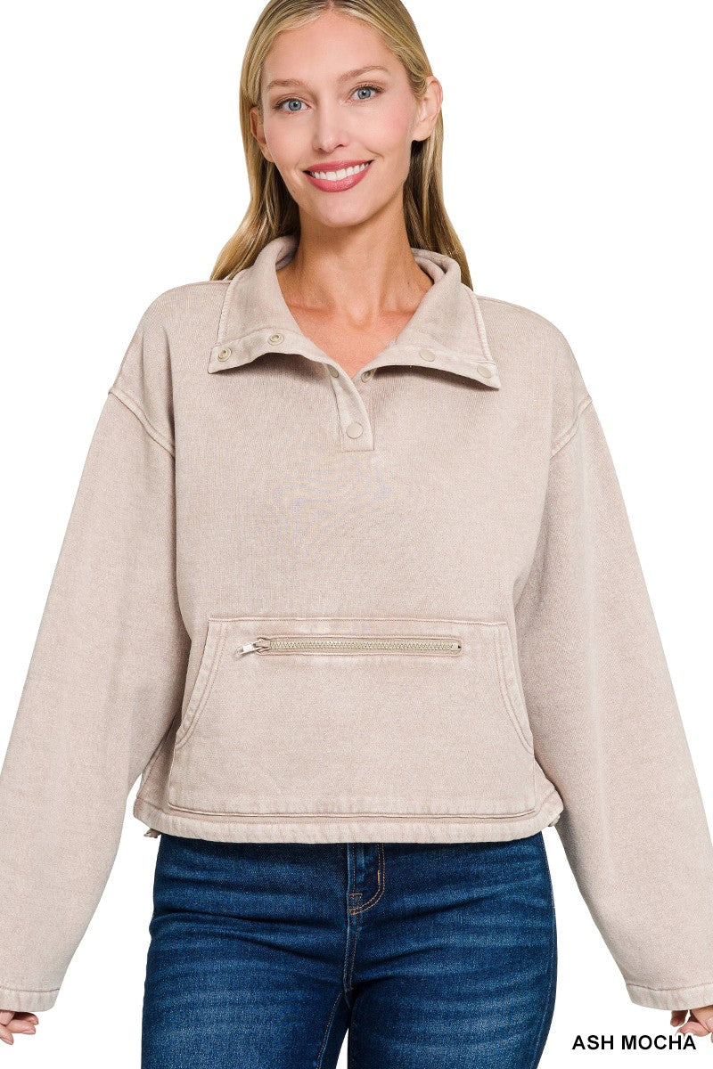 Acid Wash Half Snap Pullover