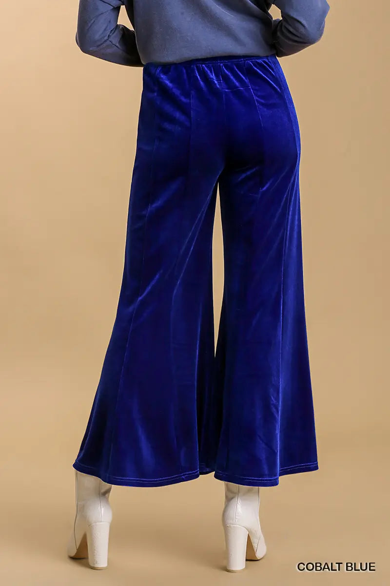 High Waist Velvet Pants - Cobalt Blue