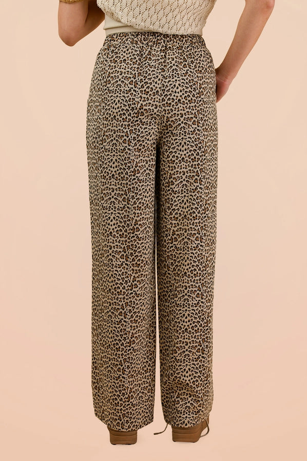 Leopard Print Wide Leg Linen Pants