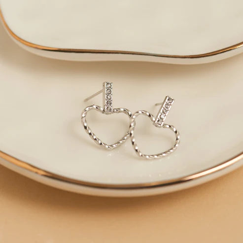 Waterproof Jewelry - Heart Outline Bar Studs - Silver