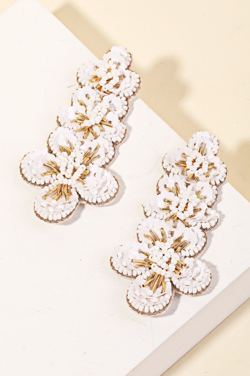 Beaded Flower Tiered Earrings