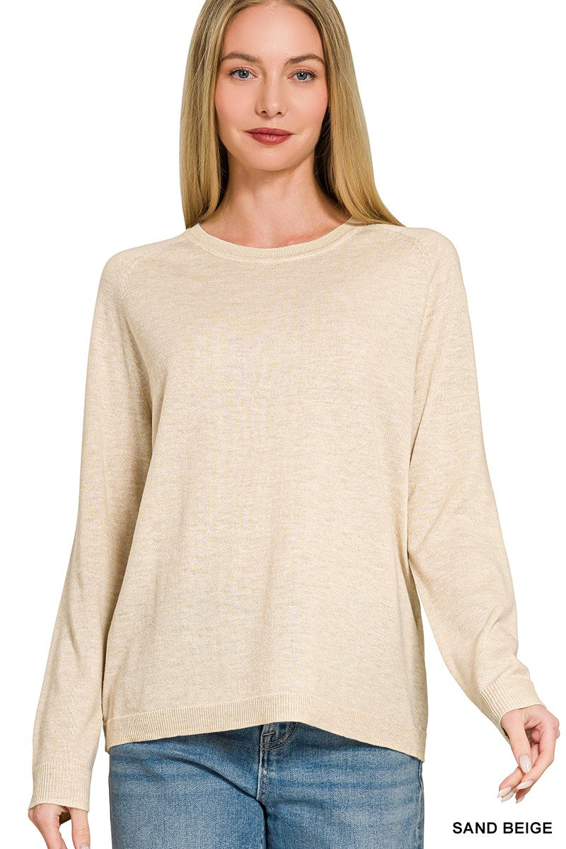 lightweight round neck sweater - sand beige