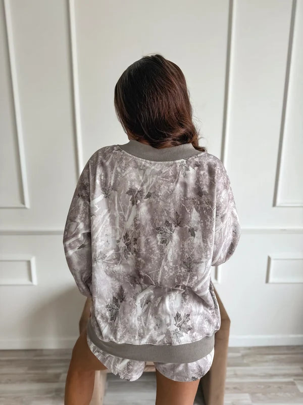 BIRDIE Ashwood Camo Oversized V-Neck Sweatshirt