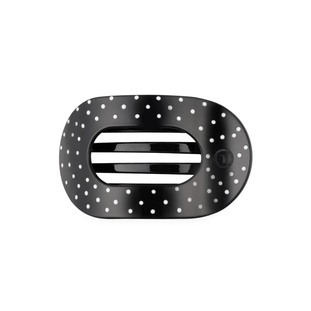 Black Polka Dot Party Medium Flat Round Hair Clip