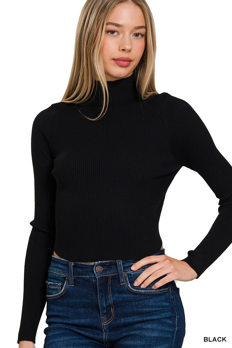 Curved Hem Ribbed Crop Top