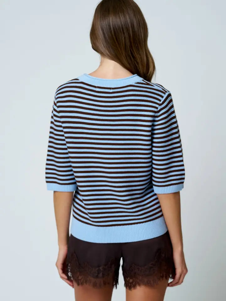 Textured Striped Half Sleeve Sweater