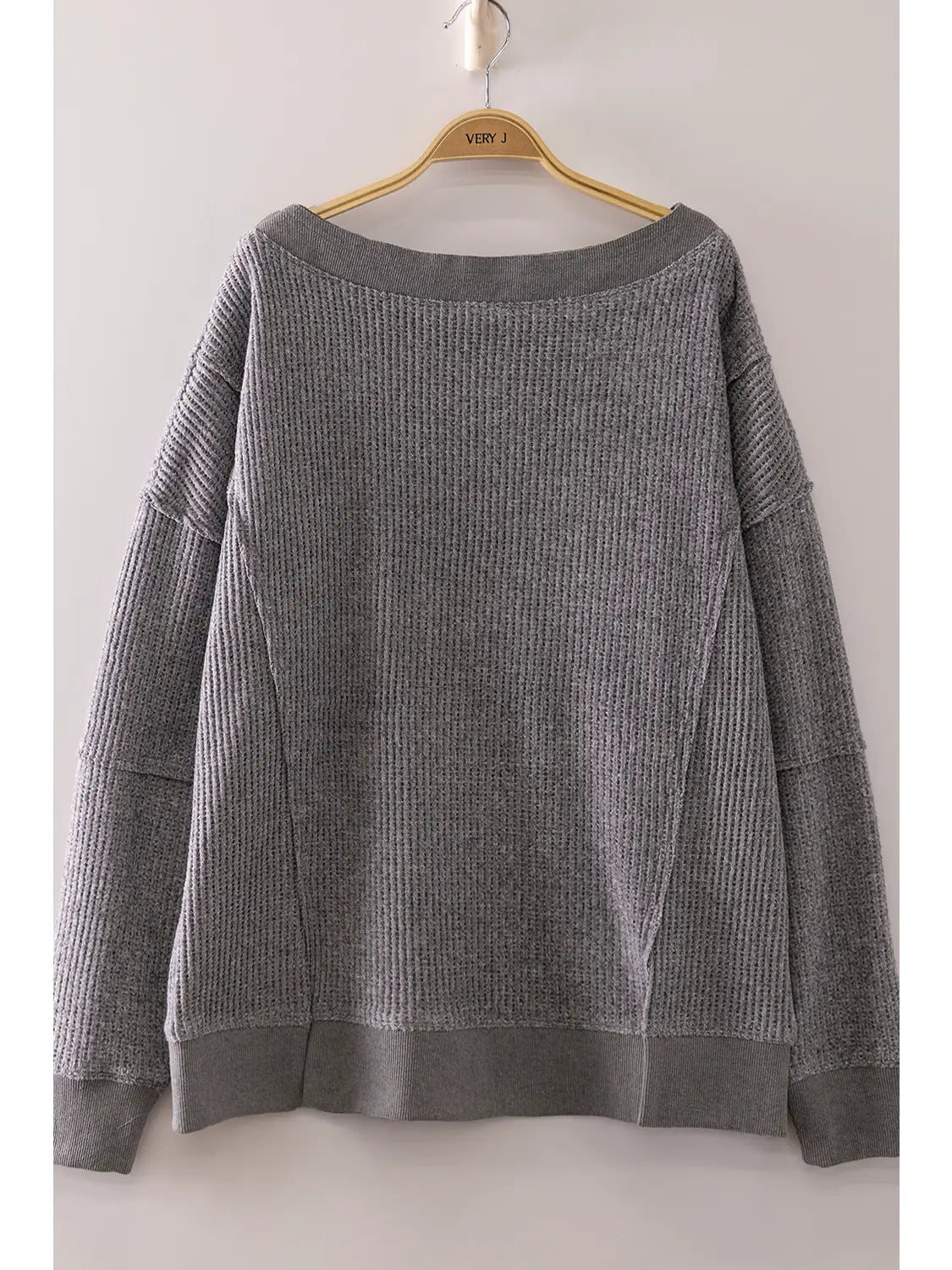 Boat Neck Waffle Knit Top