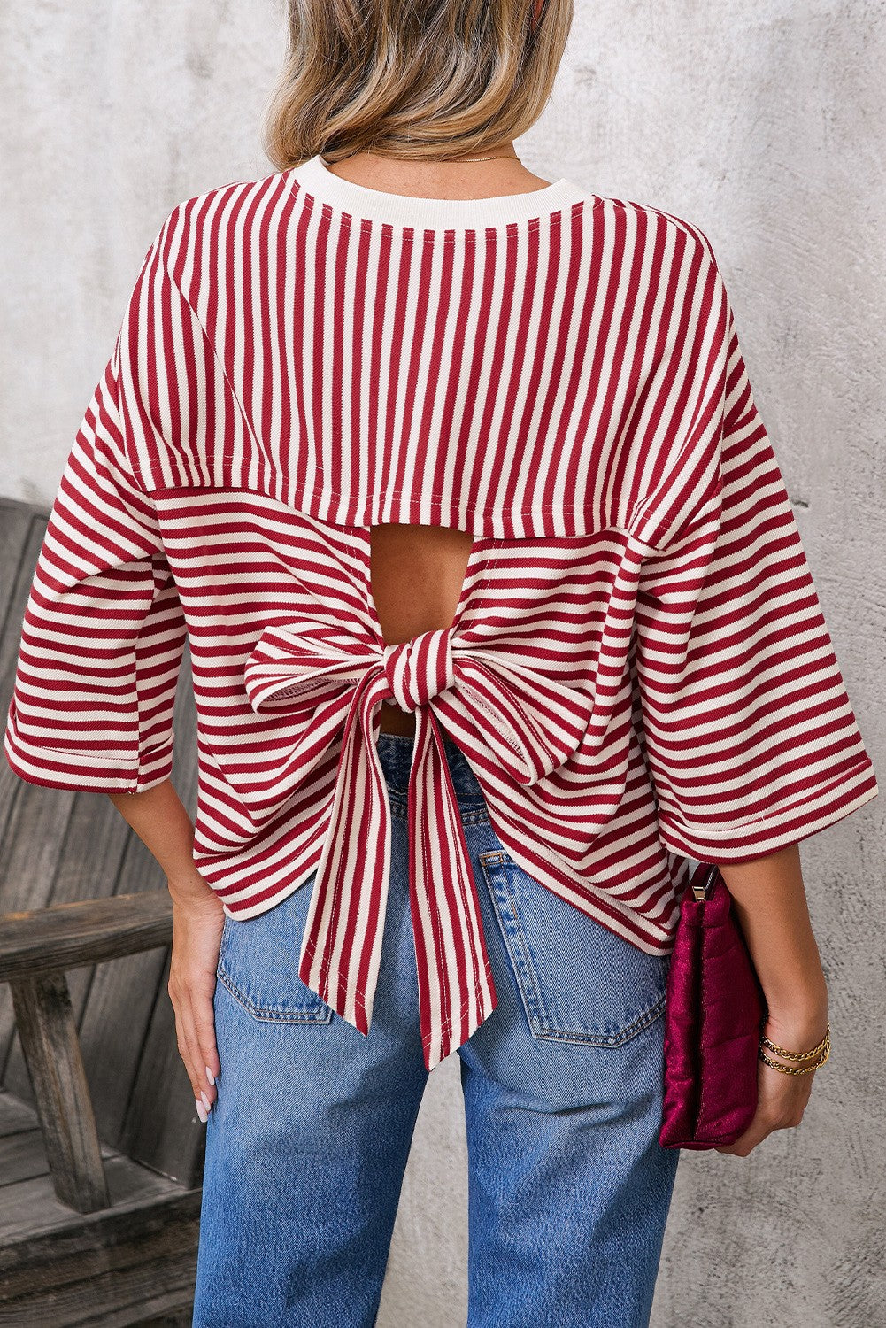 Gina Striped Bowknot Top