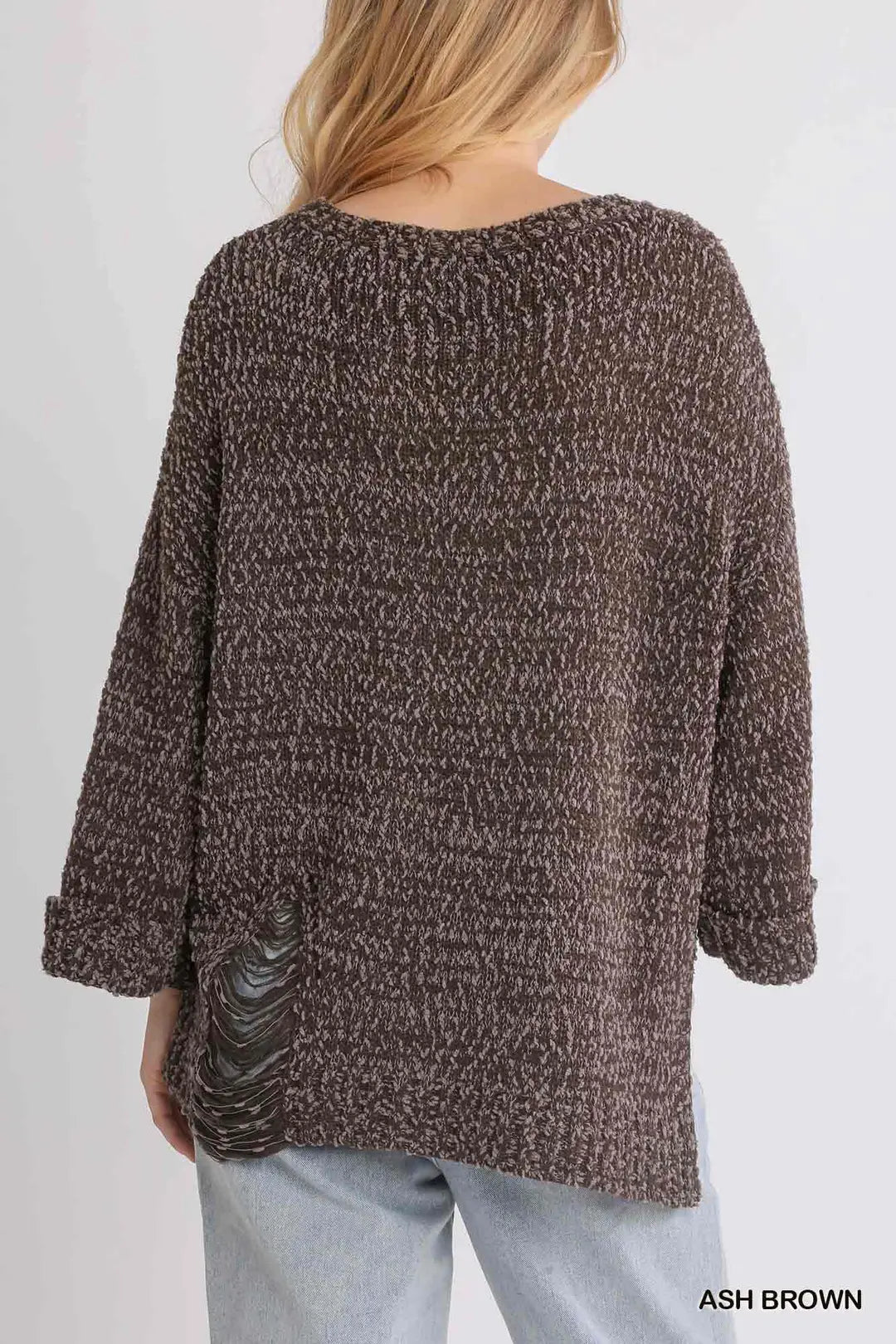 Allie Round Neck Distressed Sweater