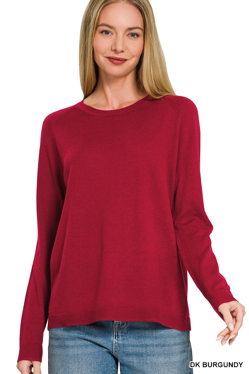 lightweight round neck sweater - dk burgundy