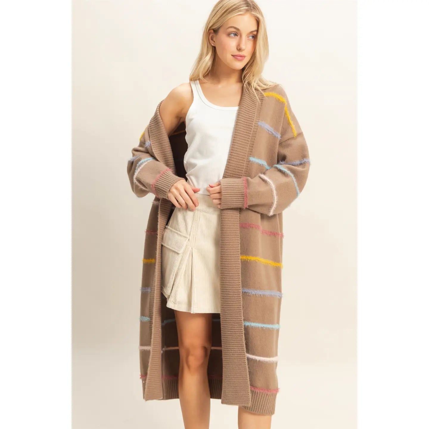 Multicolor Striped Long Cardigan