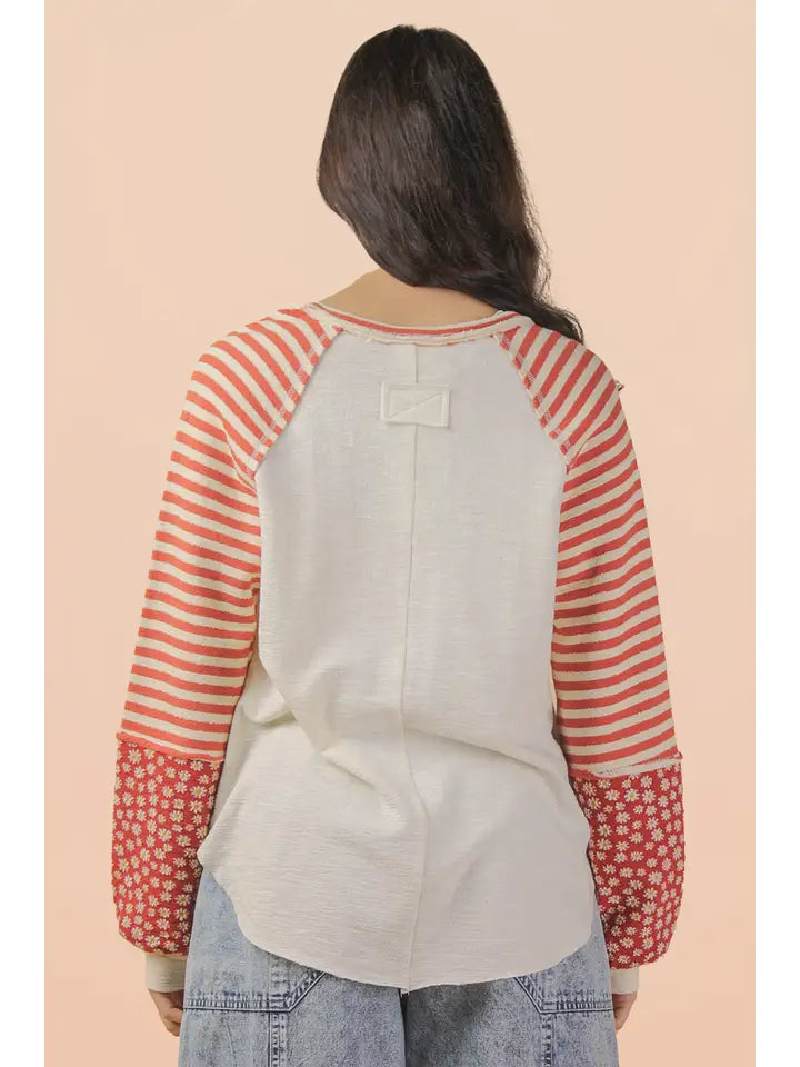 Floral Fusion Split Neck Top