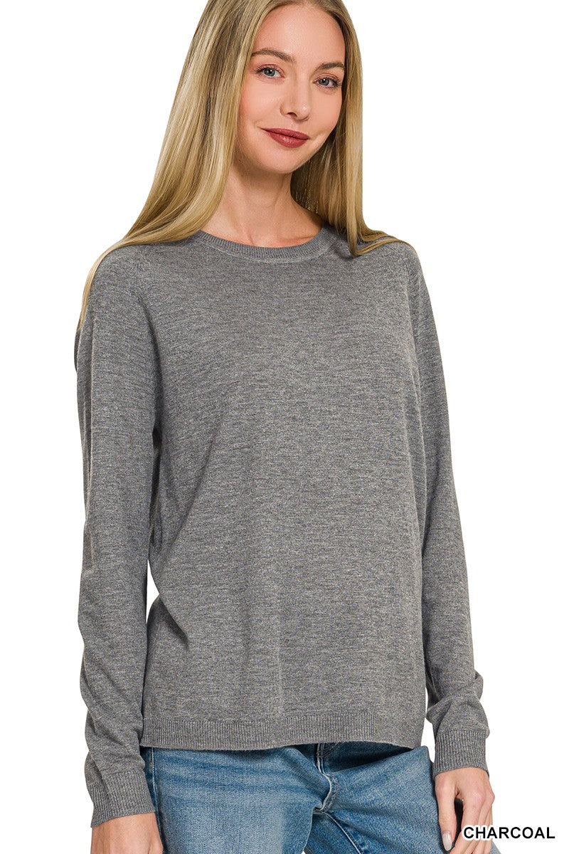 lightweight round neck sweater - charcoal