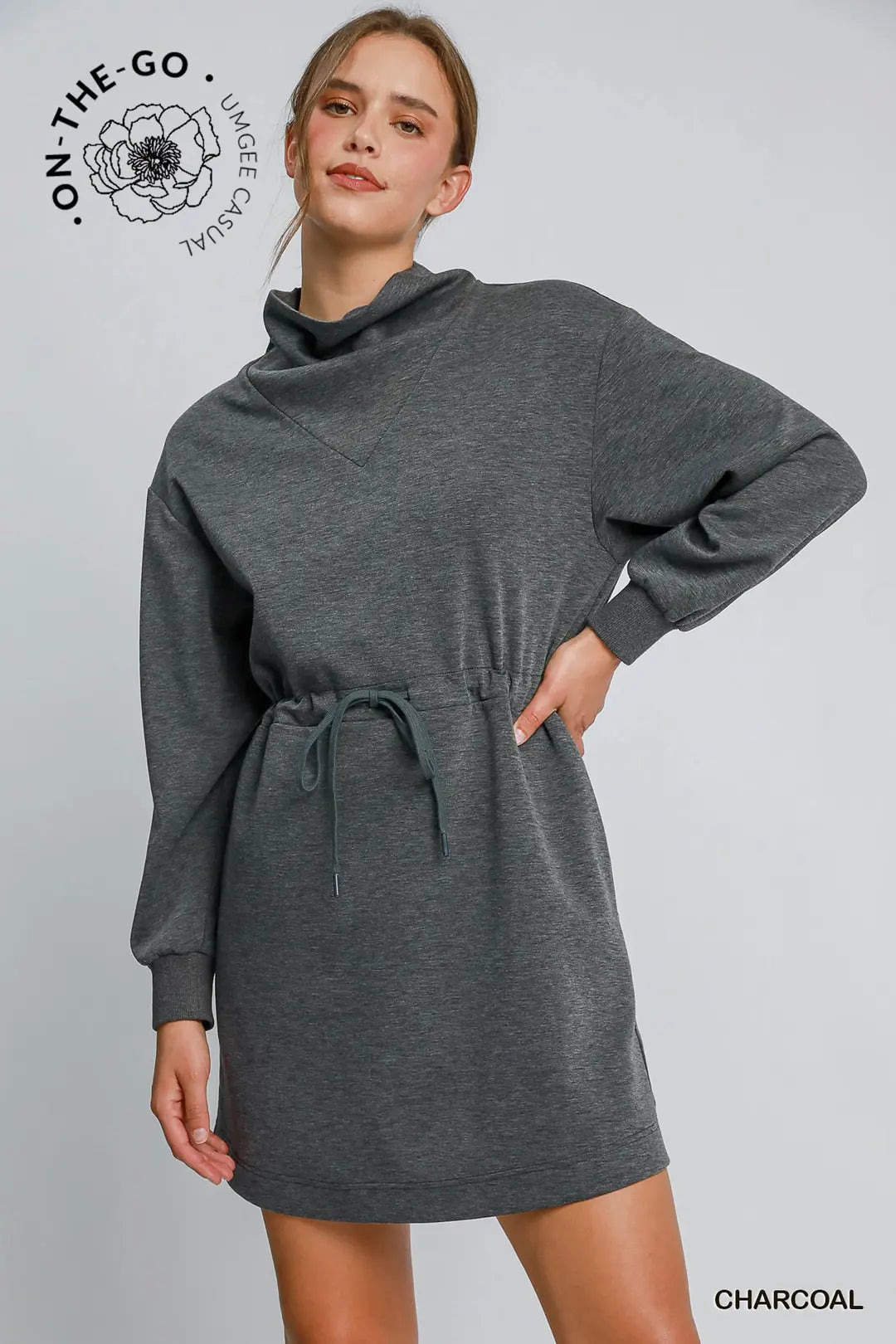 Luxe Cowl Neck Sweat Dress - Charcoal