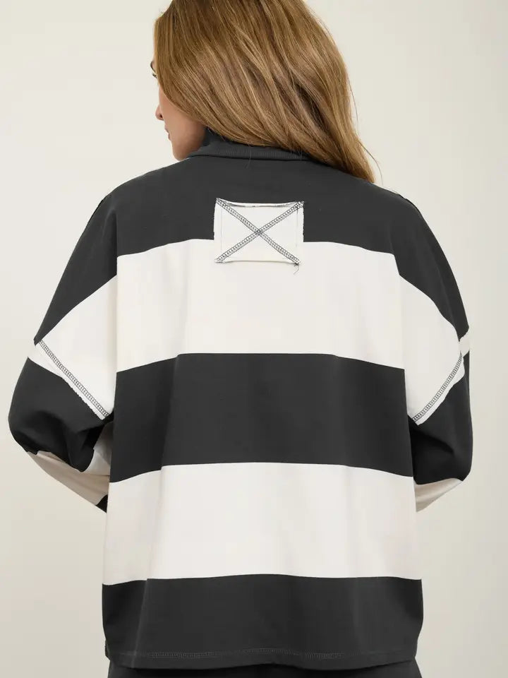 That's Just Me Striped Top - Charcoal