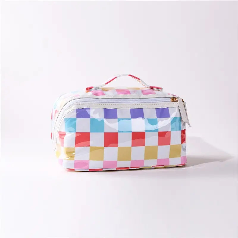 Open Flat Cosmetic Pouch - Checkered