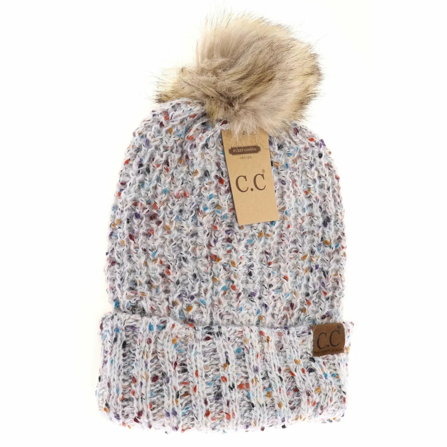 Confetti Ribbed Pom Beanie - Ivory