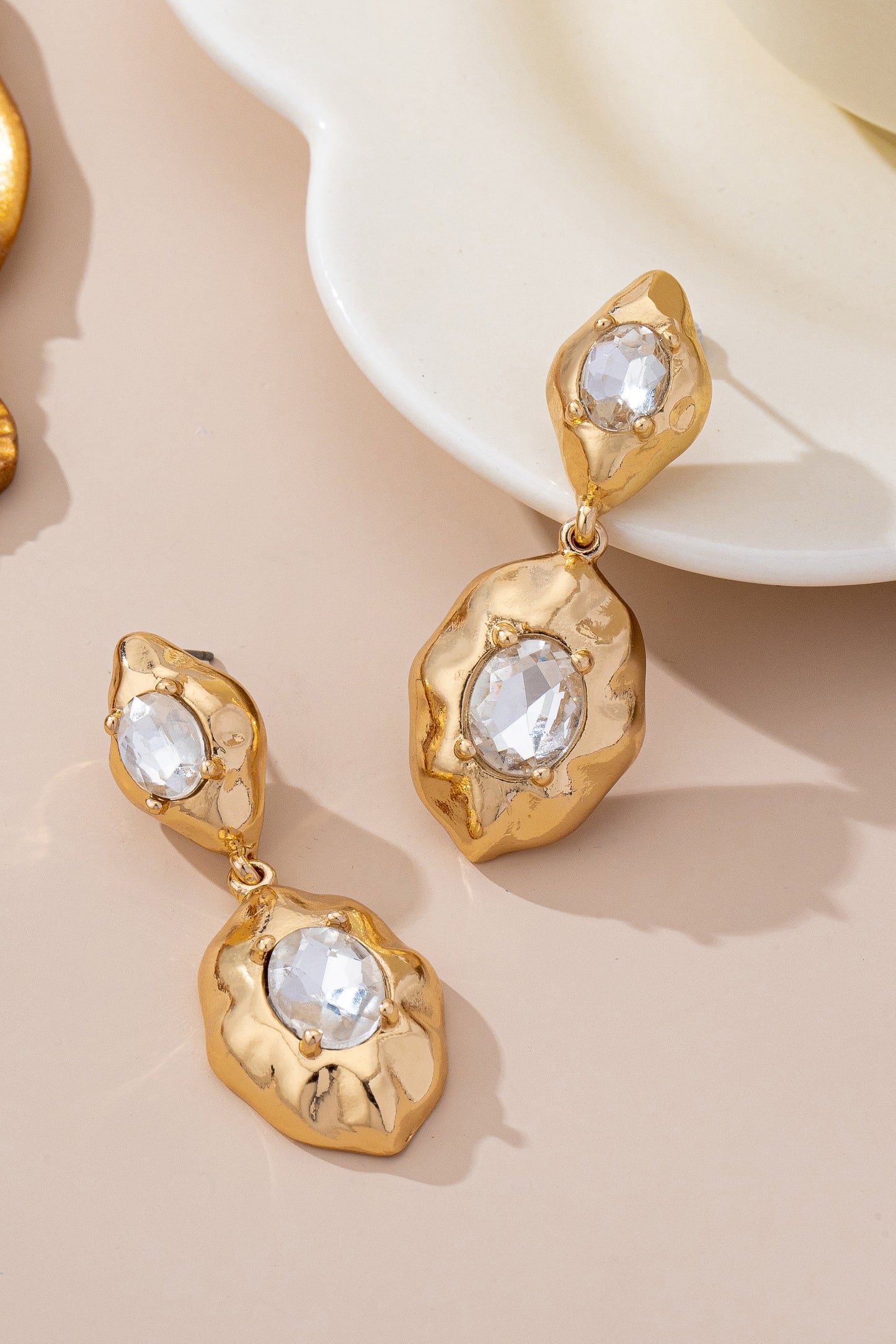 Hammered Crystal/Gold Drop Earrings