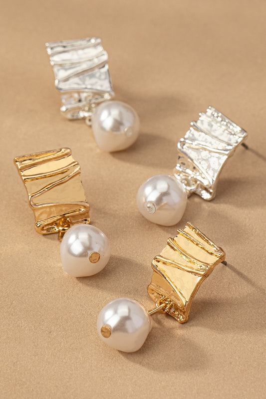 Ruffled Ribbon Pearl Drop Earrings