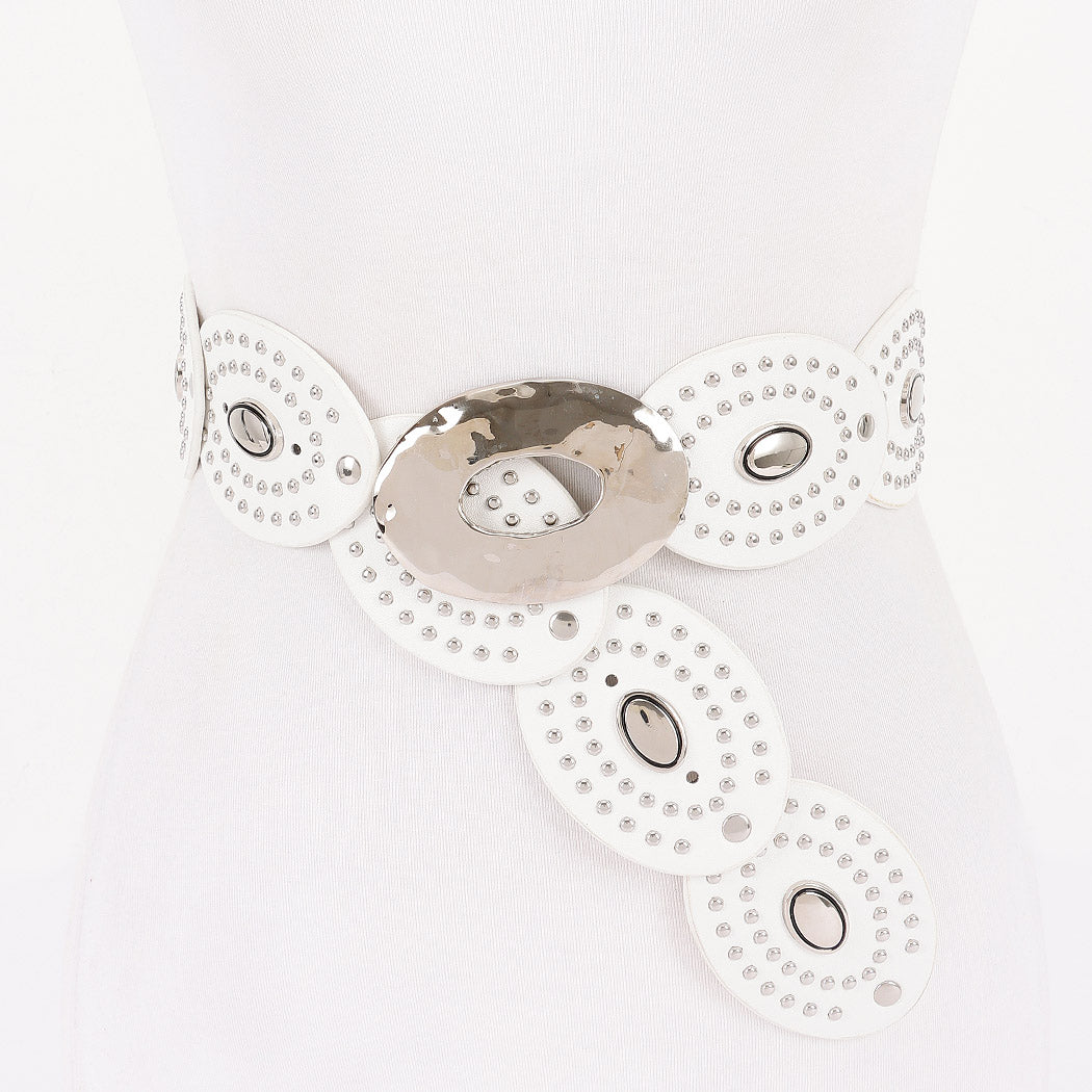 Edgy Oval Concho Belt - White