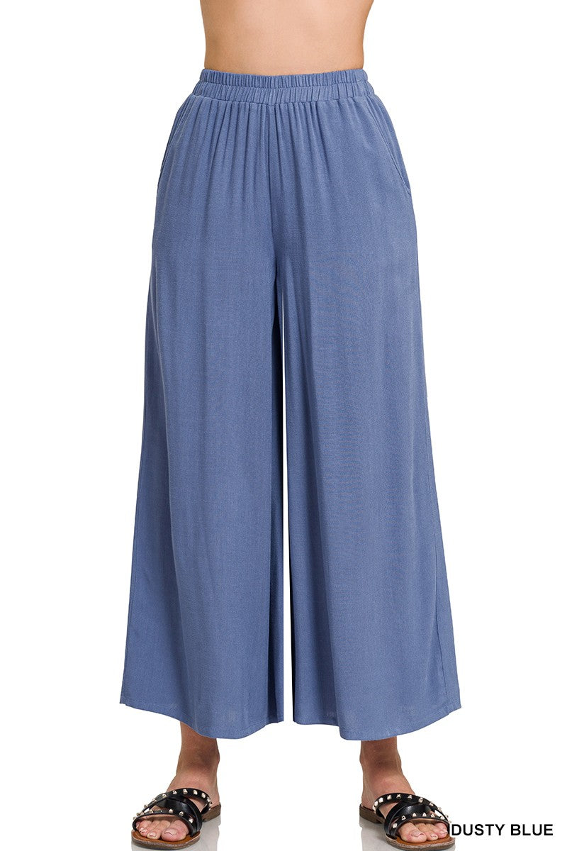 Elastic Pleated Wide Leg Pants