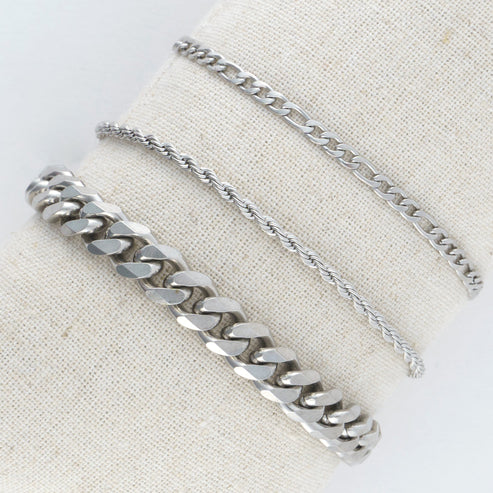 Waterproof Jewelry - Chunky Figaro Chain Bracelet Set - Silver