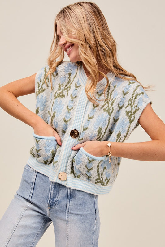 Metal Botton Floral Vest