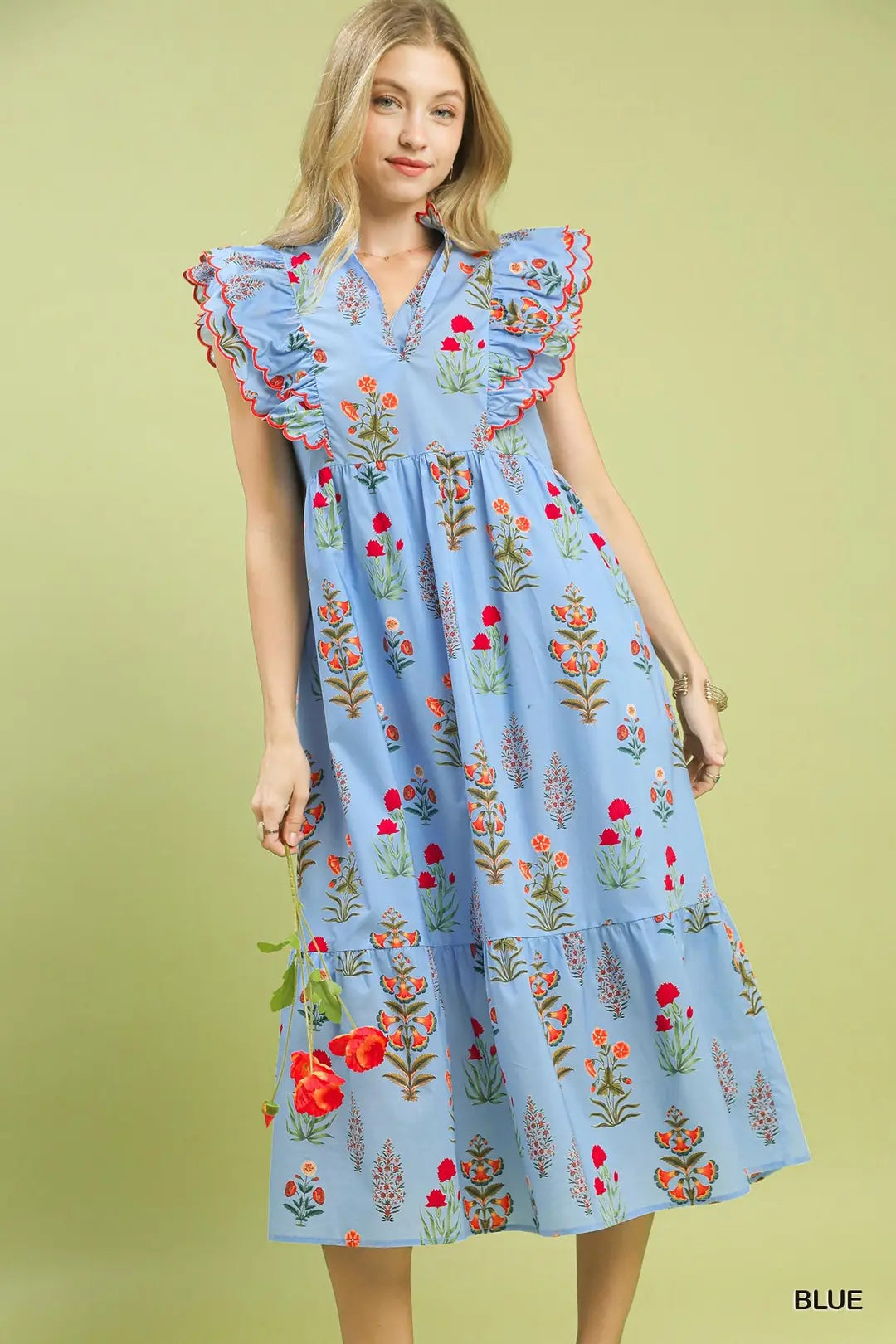 Block Floral Print Midi Dress