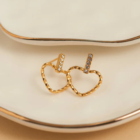 Waterproof Jewelry - Heart Outline Bar Studs - Gold