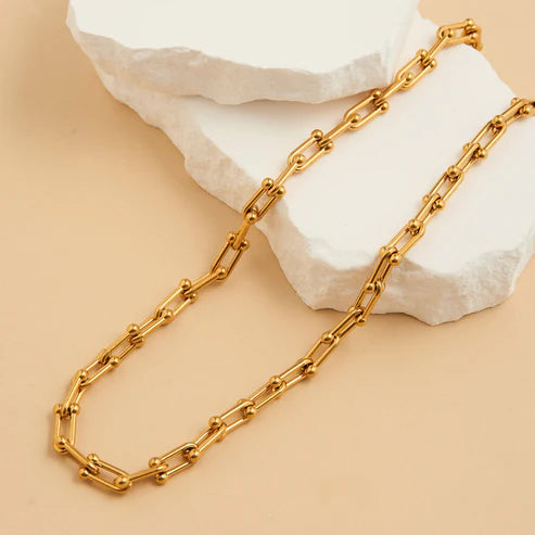 Waterproof Jewelry - Chunky U-Link Necklace - Gold