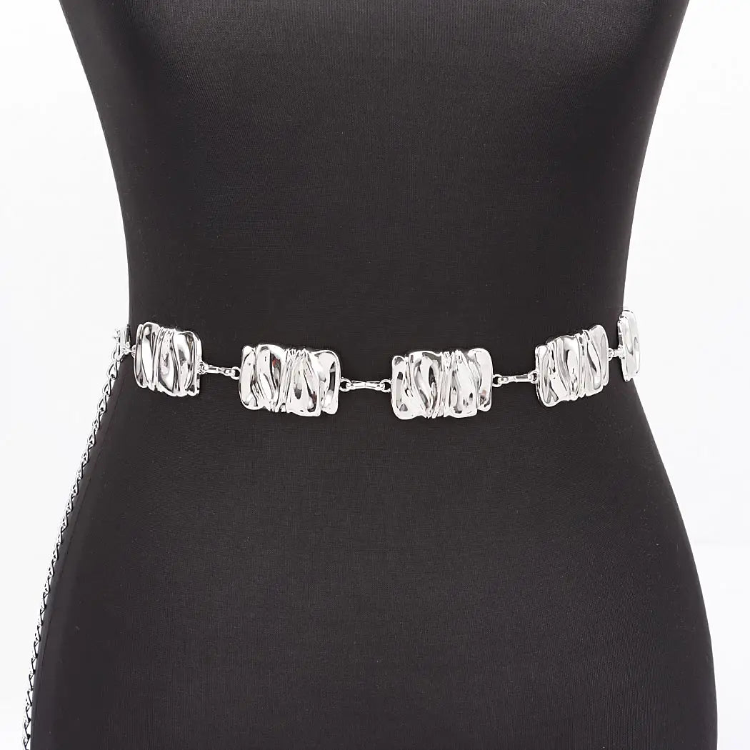 Hammered Metal Chain Belt - Silver